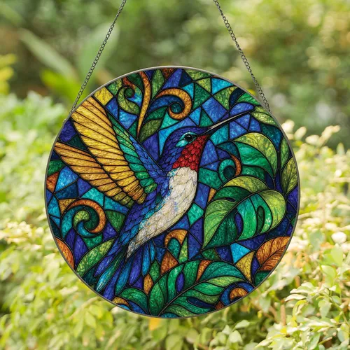 Hummingbird Window Hanging For Spring Decor, Tropical Bird Gift For Nature Lovers Stained Glass Suncatcher