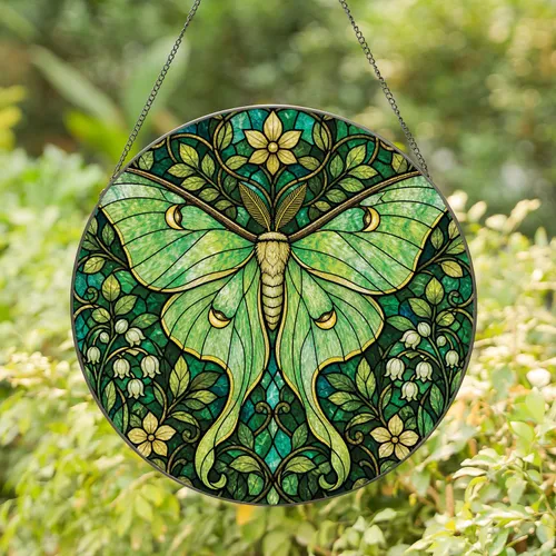 Luna Moth Stained Glass for Cottage Decor and Nature Lovers, Garden Window Accent Stained Glass Suncatcher