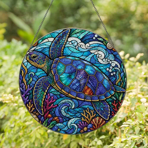 Sea Turtle Stained Glass Coastal Wall Decor For Ocean Lovers And Grandma Gift Idea Stained Glass Suncatcher
