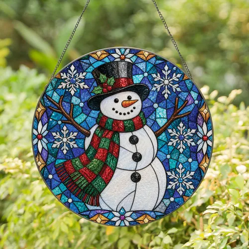Handcrafted Snowman Stained Glass Window Decor for Christmas Home and Holiday Displays Stained Glass Suncatcher