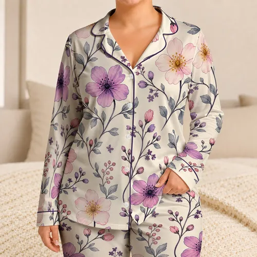 Blush Pink And Lavender Wildflowers For Relaxed Spring Lounging And Gift Giving Satin Pajamas Set