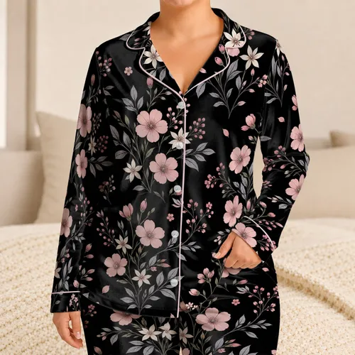 Blush Pink Wildflower Botanical Night Garden For Romantic Lounging And Thoughtful Gifts Satin Pajamas Set