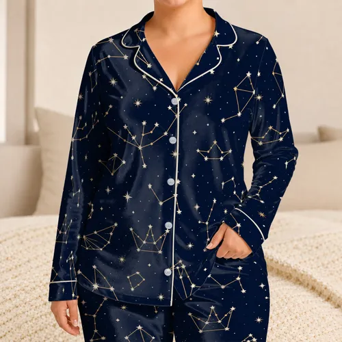 Celestial Constellation Stars For Cozy Nighttime Sleepwear And Stargazing Lovers Satin Pajamas Set