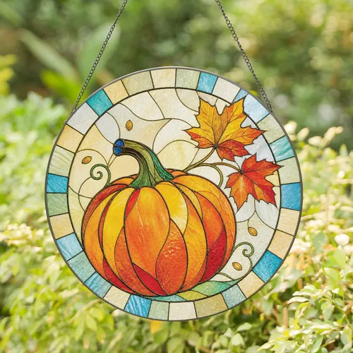 Harvest Pumpkin Glow for Halloween Entryways and Cozy Autumn Home Decor Lovers Everywhere Stained Glass Suncatcher
