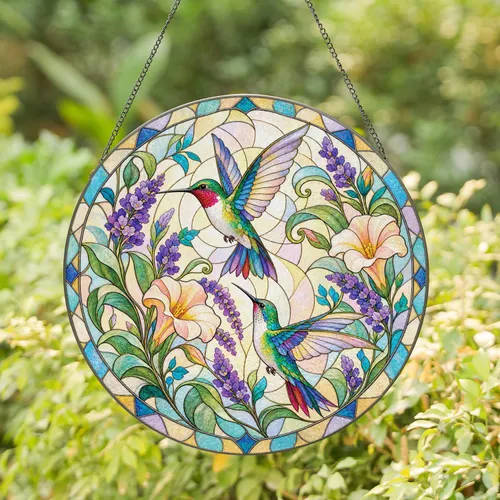 Hummingbird Lavender Blooms for Mother's Day Garden Lovers and Bird Enthusiasts Gift Stained Glass Suncatcher