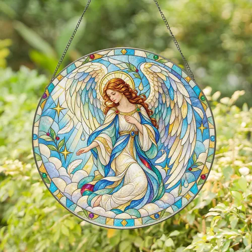 Guardian Angel Religious Home Decor for Christian Prayer Spaces and Sacred Interiors Stained Glass Suncatcher
