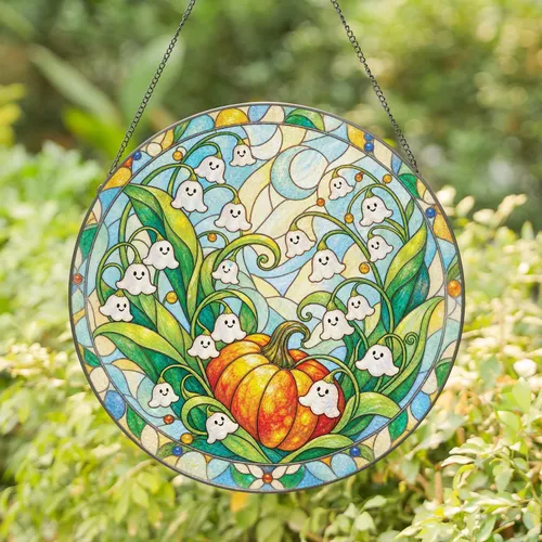 Ghost Lily Of The Valley Pumpkin Decor For Halloween Cottagecore Lovers And Garden Fans Stained Glass Suncatcher