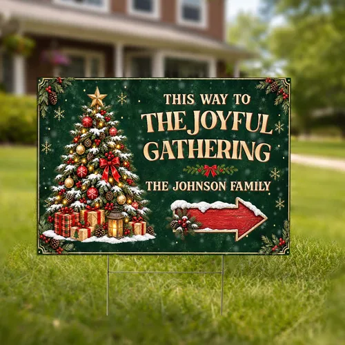 Personalized Christmas Party Yard Sign – Custom Arrow Welcome Lawn Sign for Guests, Holiday Outdoor Decor