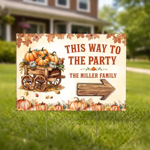 Personalized Fall Festival Yard Sign – Custom Family Name Arrow Lawn Sign, Pumpkin Autumn Party Decor