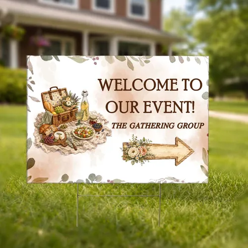 Personalized Event Welcome Yard Sign – Custom Group Name Arrow Lawn Sign, Outdoor Party Entrance Decor