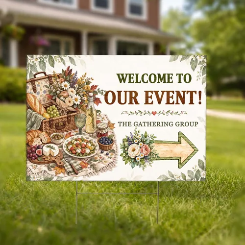 Personalized Event Welcome Yard Sign – Custom Group Name Arrow Lawn Sign, Outdoor Party Entrance Decor