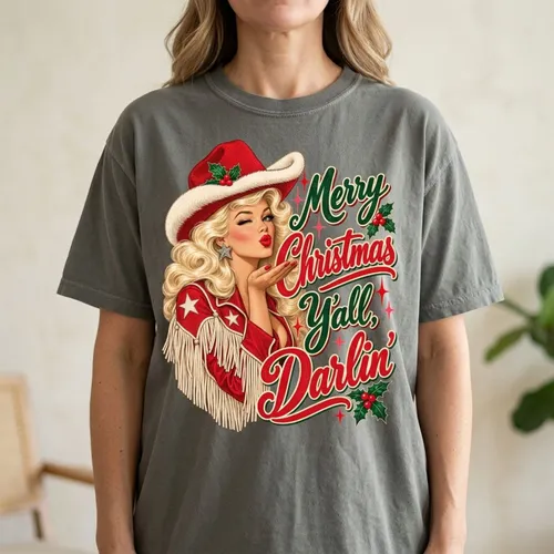 Dolly Parton Merry Christmas Y'all Darlin' T-Shirt, Country Music Holiday Graphic Tee