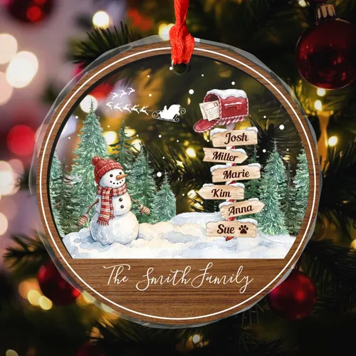 Personalized Glass Christmas Ornament – Custom Family Names & Year Street Sign Keepsake, Xmas Gift