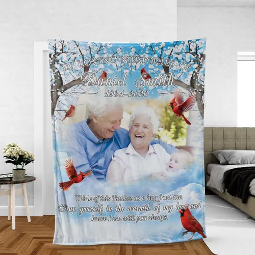 Personalized Family Reunited Memorial Blanket – Custom Photo Fleece Throw, In Loving Memory Sympathy Gift for Family