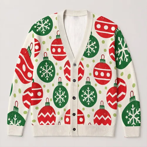 Red Green Christmas Ornaments for Holiday Parties and Cozy Winter Celebrations at Home All-over Print Knitted Cardigan
