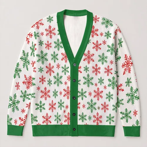 Red Green Snowflakes for Festive Holiday Gatherings and Cozy Winter Layering for Women All-over Print Knitted Cardigan