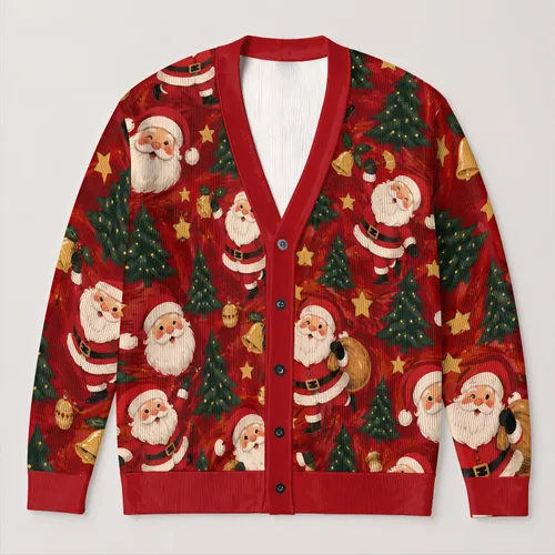 Santa Claus Holiday Cheer for Festive Winter Gatherings and Cozy Seasonal Style All-over Print Knitted Cardigan