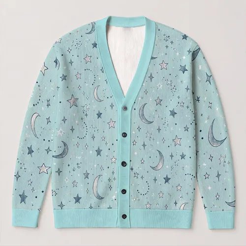 Celestial Moon And Star Night Sky Motifs For Relaxed Everyday Layering For Women All-over Print Knitted Cardigan