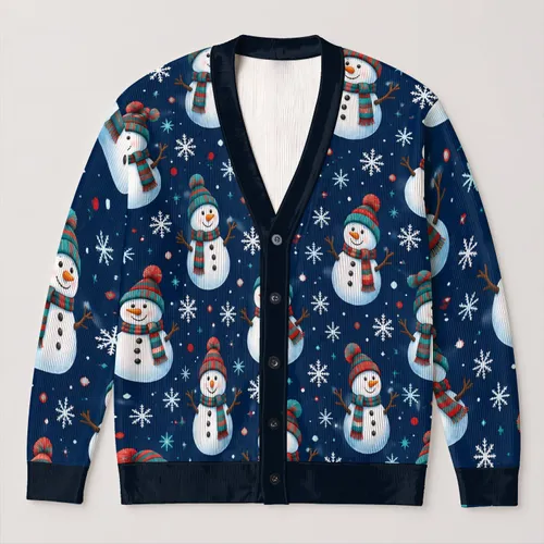 Cheerful Snowman Holiday Motif For Festive Winter Layering And Casual Gatherings All-over Print Knitted Cardigan