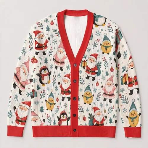 Santa Penguins And Cozy Winter Friends For Festive Holiday Casual Layering For Women All-over Print Knitted Cardigan