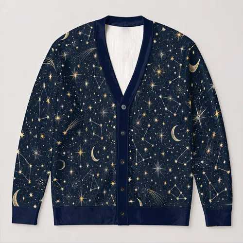 Celestial Stars And Moons For Cozy Autumn Evenings, Night Sky Lovers, And Everyday Layering All-over Print Knitted Cardigan