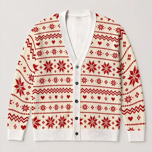 Red White Nordic Snowflakes for Cozy Holiday Layering and Winter Gatherings Style All-over Print Knitted Cardigan
