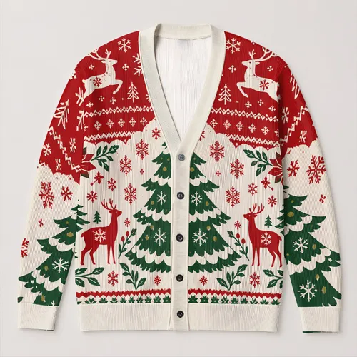 Christmas Tree Snowflake Holiday Motif for Cozy Winter Layering, Men's Festive Style All-over Print Knitted Cardigan