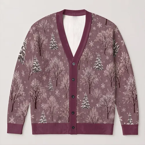 Snowy Woodland Trees and Snowflakes for Cozy Winter Gatherings, Women’s Holiday Style All-over Print Knitted Cardigan