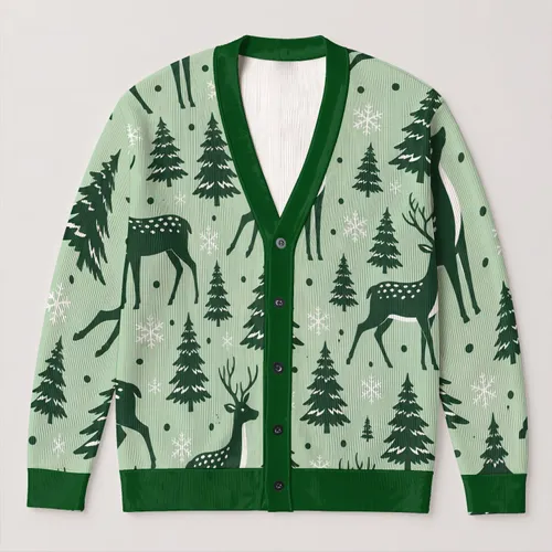 Woodland Deer and Pine Tree Holiday Style for Cozy Winter Gatherings This Season for Women All-over Print Knitted Cardigan