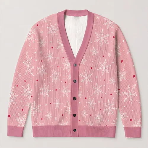 Pink Snowflake Polka Dot Winter Style For Cozy Everyday Layering Gift For Mom Friends All-over Print Knitted Cardigan