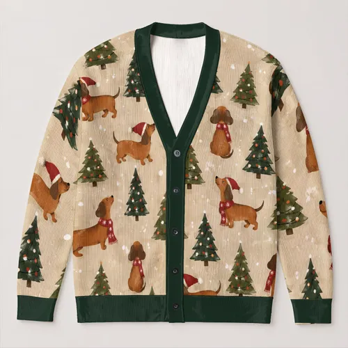 Dachshund Christmas Trees for Cozy Holiday Gatherings and Relaxed Winter Style at Home All-over Print Knitted Cardigan