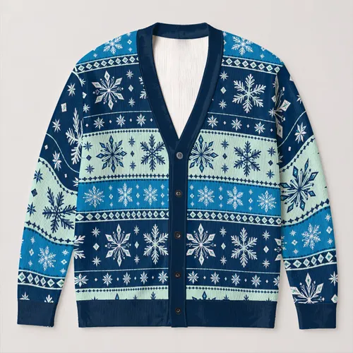 Blue Snowflake Motifs for Cozy Everyday Winter Layering and Holiday Gatherings for Women All-over Print Knitted Cardigan