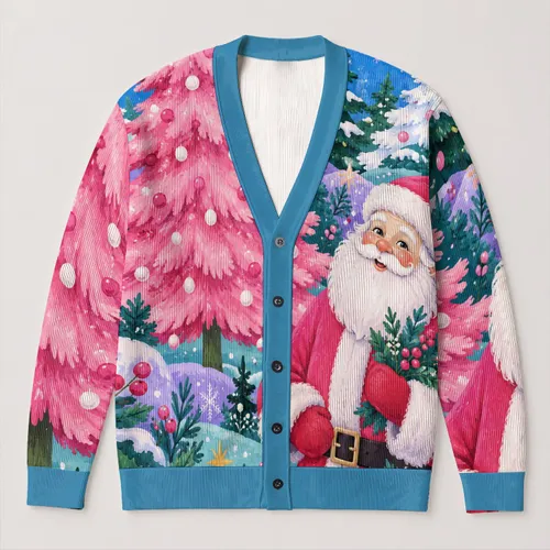 Santa Claus Christmas Trees for Festive Winter Gatherings and Women’s Holiday Style All-over Print Knitted Cardigan
