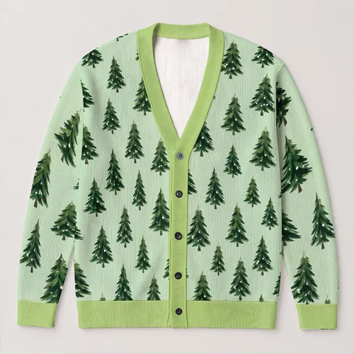 Evergreen Christmas Trees for Cozy Holiday Gatherings and Women's Winter Wardrobes All-over Print Knitted Cardigan