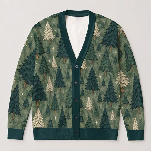 Evergreen Tree Motif For Cozy Layering, Forest Walks, And Everyday Winter Outfits All-over Print Knitted Cardigan