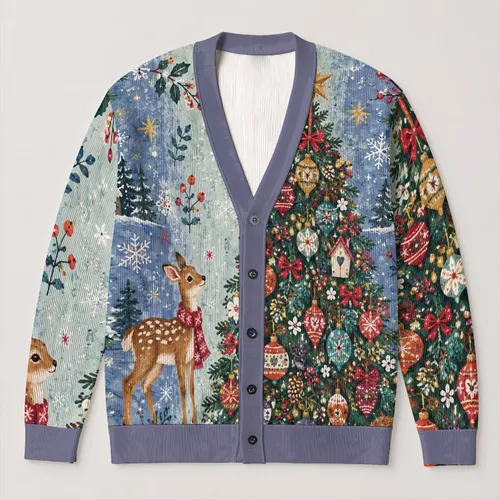 Colorful Christmas Tree Holiday Layering Style for Women and Cozy Winter Gatherings All-over Print Knitted Cardigan