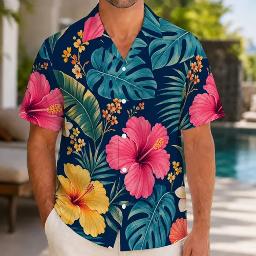 Tropical Hibiscus and Monstera Foliage for Beach Vacations and Resort Getaways Hawaiian Shirt