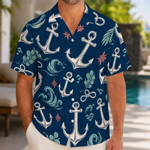 Nautical Anchor Waves for Coastal Vacations and Sailing Adventures, Men’s Gift Idea Hawaiian Shirt
