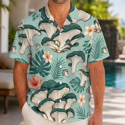 Teal Oyster Mushrooms And Tropical Foliage For Beach Escapes And Island Weekends Hawaiian Shirt