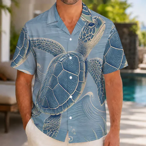 Sea Turtle Ocean Scene for Beach Holidays and Island Getaways, Men's Summer Style Hawaiian Shirt
