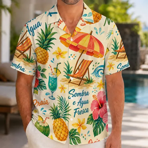 Tropical Beach Icons And Hibiscus Scenes For Resort Holidays And Outdoor Escapes Hawaiian Shirt