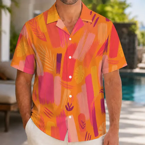 Pink Orange Abstract Brushstrokes for Resort Days, Parties, Summer Getaways Style Hawaiian Shirt