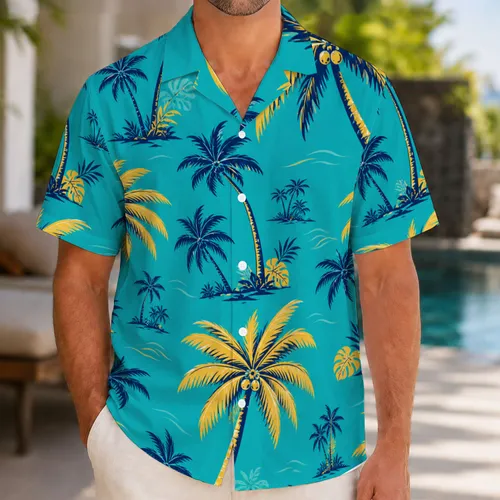 Tropical Coconut Palm Grove Motif For Beach Resorts, Summer Vacations And Men Hawaiian Shirt