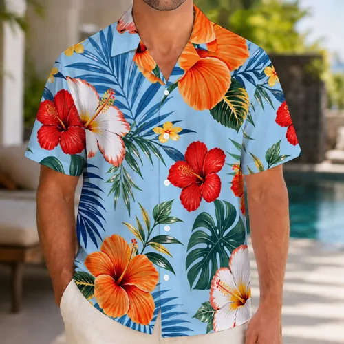 Tropical Hibiscus And Palm Leaves For Beach Vacations, Resort Days, And Island Getaways Hawaiian Shirt