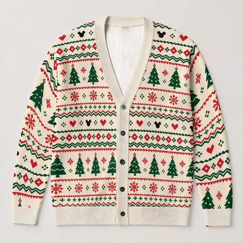 Mickey Christmas Trees And Snowflakes For Festive Holiday Layering, Disney Fans Gift All-over Print Knitted Cardigan