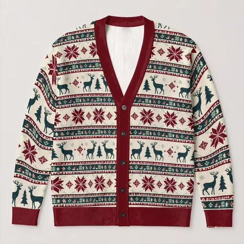 Nordic Reindeer And Snowflake Holiday Motifs For Christmas Parties And Winter Gatherings All-over Print Knitted Cardigan