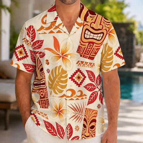 Retro Tiki Floral Motifs for Beach Holidays, Resort Getaways, and Island Escapes Hawaiian Shirt