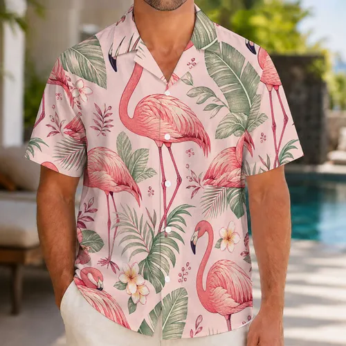 Pink Flamingo Tropical Foliage Escape for Resort Days, Beach Getaways, and Vacations Hawaiian Shirt