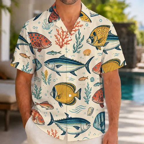 Colorful Tropical Fish Motifs for Beach Holidays, Coastal Weekends, and Men’s Resort Wear Hawaiian Shirt