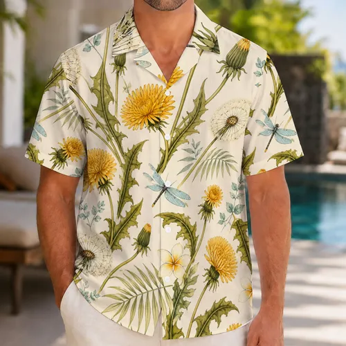 Dandelion Dragonfly Meadow Blooms for Garden Getaways and Nature-Loving Summer Travelers Hawaiian Shirt